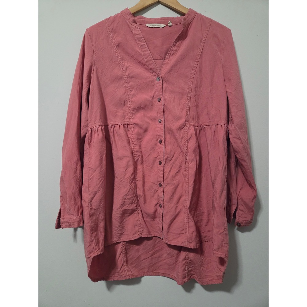 Soft Surroundings Dusty Rose Lyocell Rayon Button Front Tunic Top Blouse L 2DZ00
